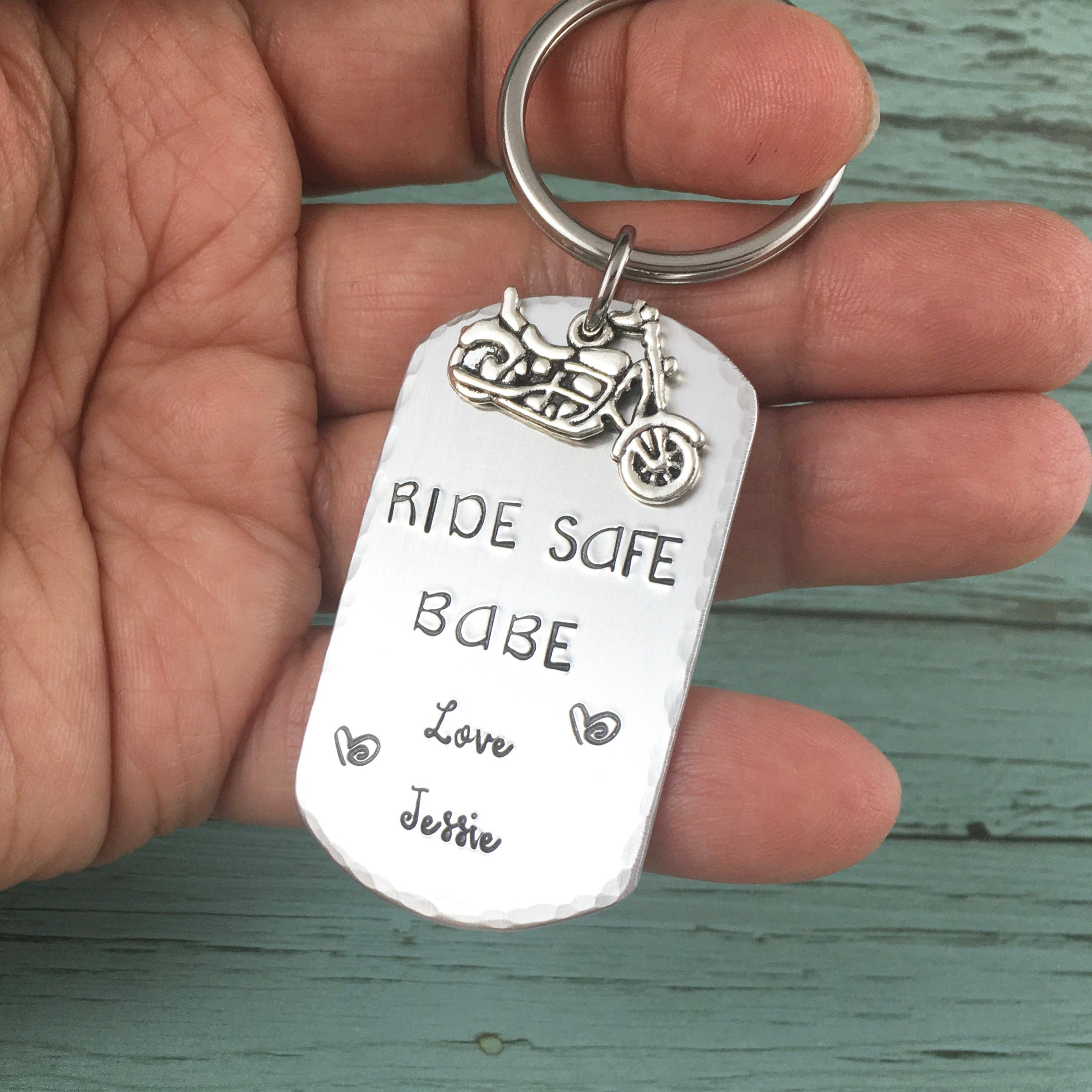 Ride Safe Keychain Motorcycle Charm, Personalised Ride Safe