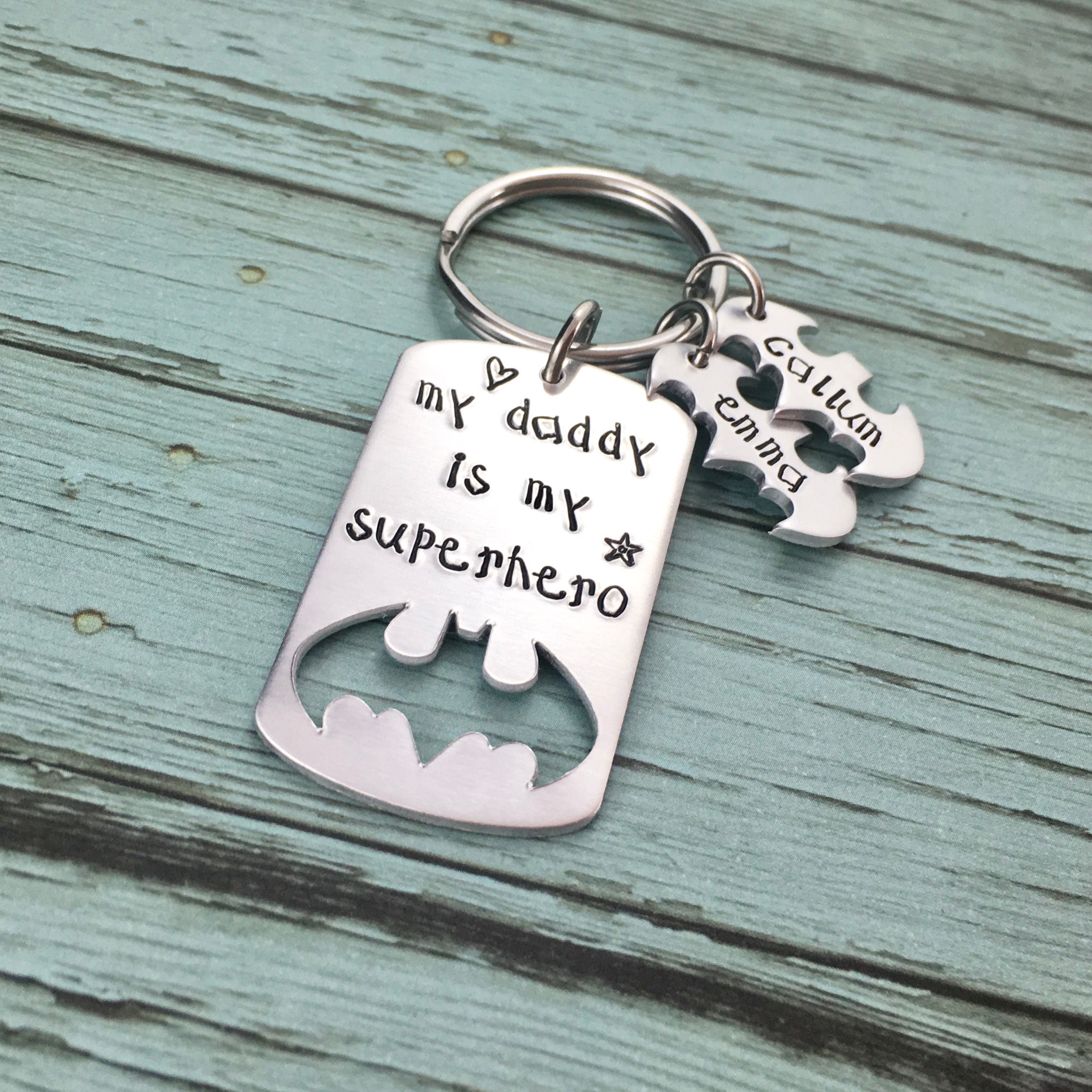 Daddy Keychain-Hand Stamped "My Daddy Is My Superhero" Dadd…