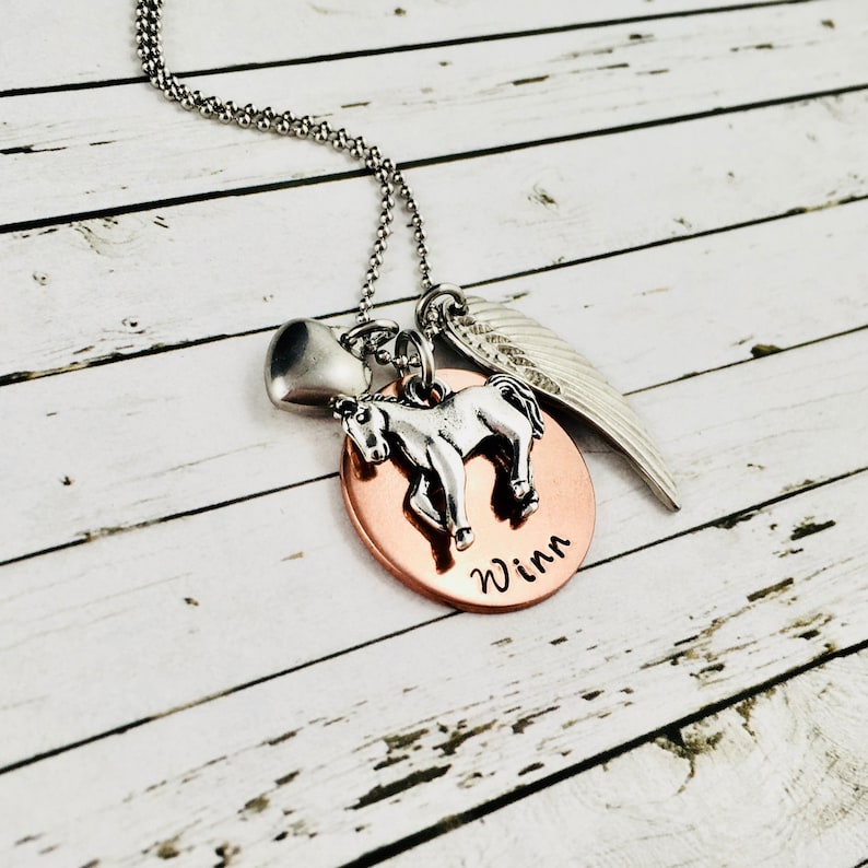 Horse Memorial Necklace Horse Necklace Personalised 3D Horse Charm Necklace Pet Loss Jewelry Horse Lover Jewelry Hand Stamped Name