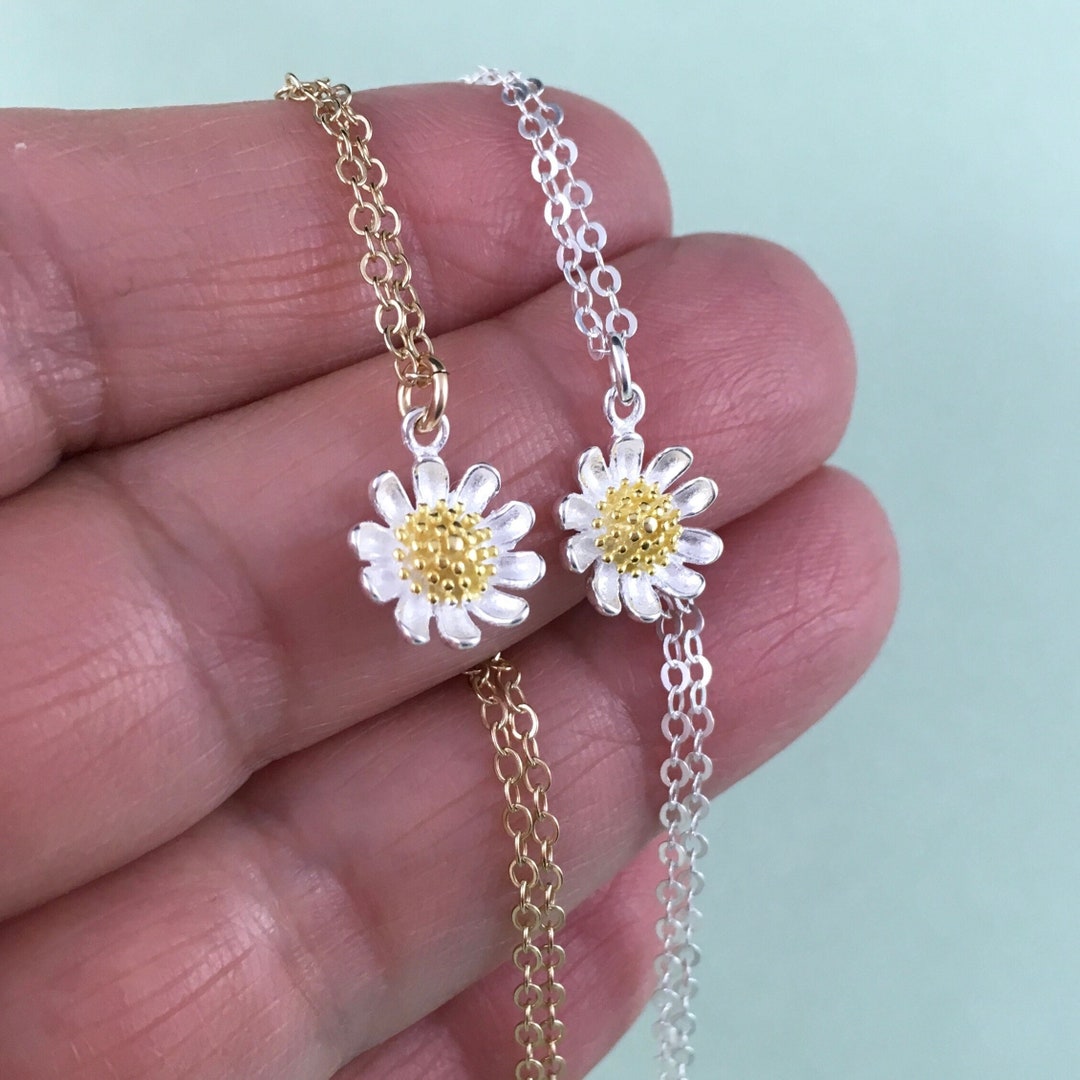 Sterling Silver Sunflower Necklace on Sterling or Goldfilled Etsy