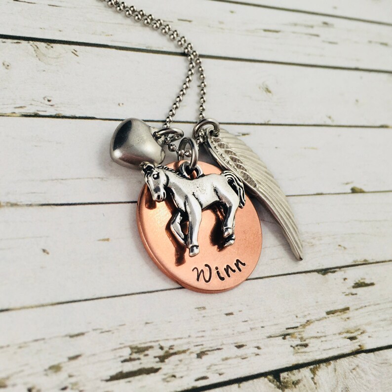 Horse Memorial Necklace Horse Necklace Personalised 3D Horse Charm Necklace Pet Loss Jewelry Horse Lover Jewelry Hand Stamped Name