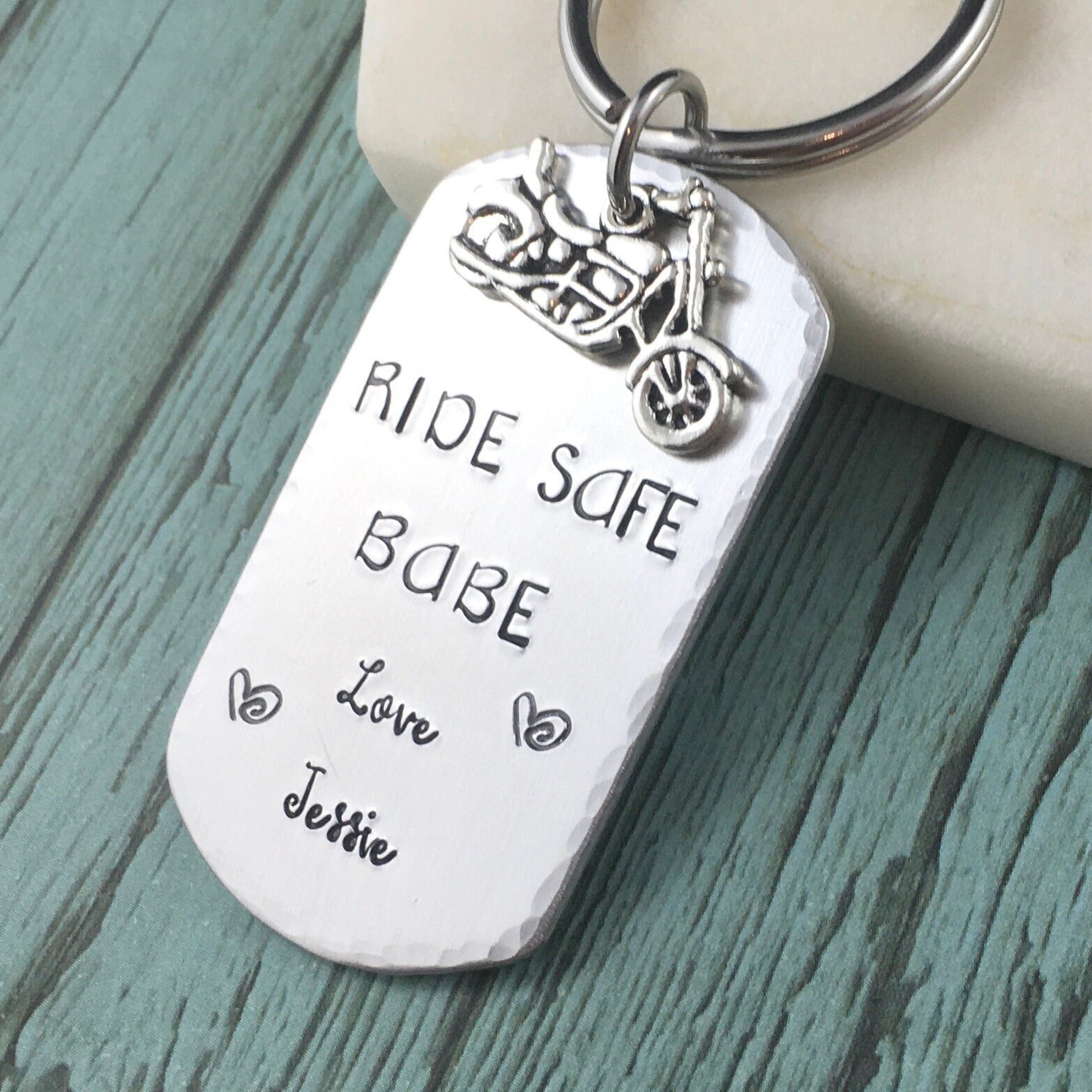 Ride Safe Keychain Motorcycle Charm Personalised Ride Safe Etsy