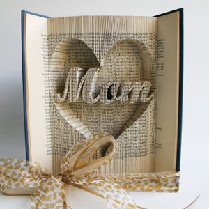 Book Folding Pattern Mothers Day Mom in Heart cut and fold: Free printable downloads (pdf) to personalise your gift.