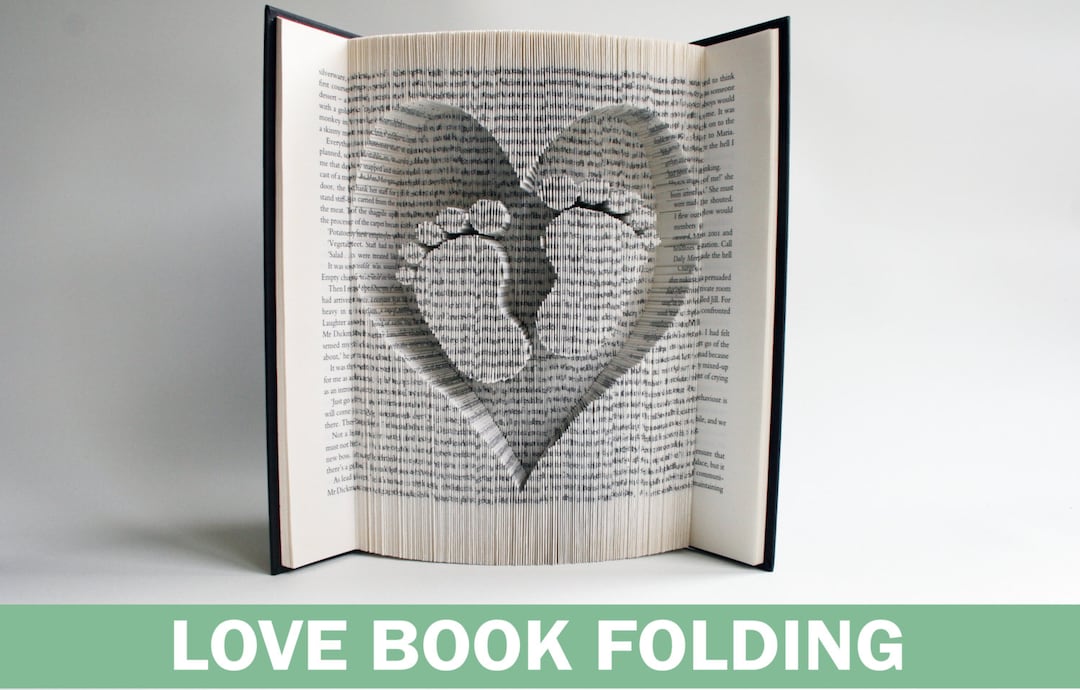 Book Folding Pattern Heart and Baby Feet: Book Folding Tutorial, Cut ...