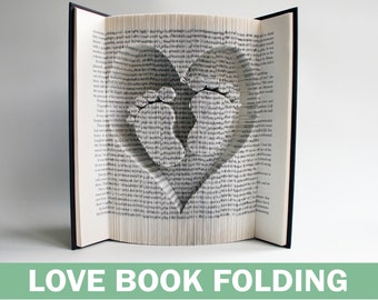 Book Folding Pattern Heart and Baby Feet: Book Folding Tutorial, Cut and Fold, Free printable downloads to personalise your gift