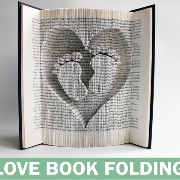 Padrão de dobradura de livro Coração e pés de bebê: Tutorial de dobradura de livro, corte e dobra, downloads imprimíveis gratuitos para personalizar seu presente