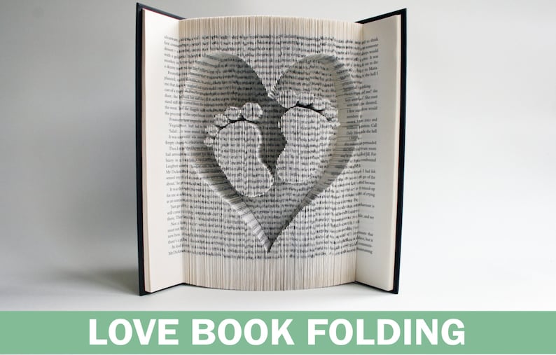 Book Folding Pattern Heart and Baby Feet: Book Folding Tutorial, Cut and Fold, Free printable downloads to personalise your gift image 1