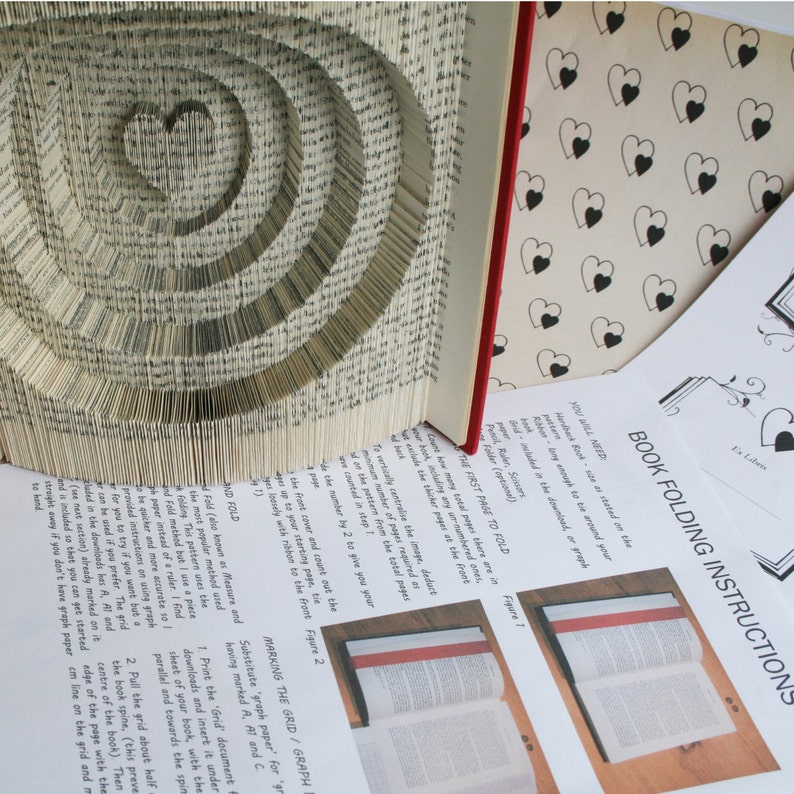 book folding pattern cuts heart and circles free etsy
