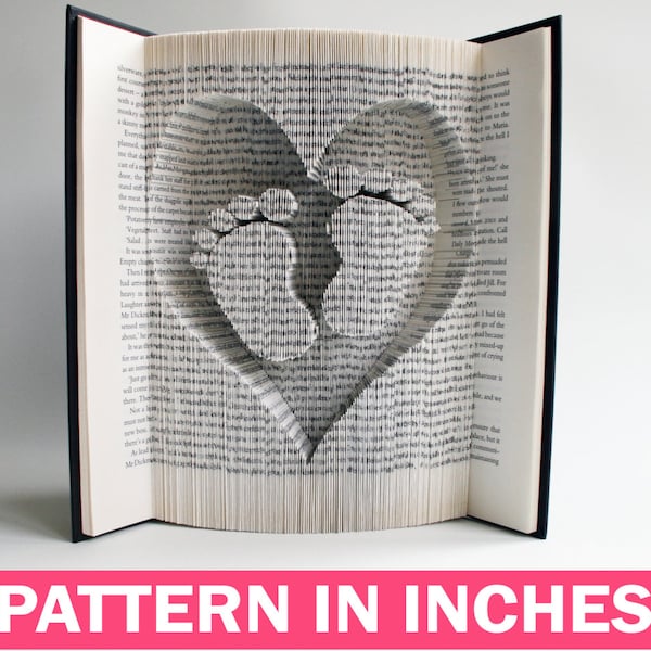 Modèle de pliage de livres en pouces Pieds de bébé en coeur : tutoriel de pliage de livres, couper et plier, téléchargements gratuits pour personnaliser votre cadeau