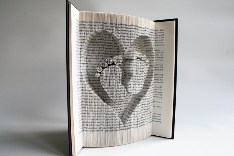 Book Folding Pattern Heart and Baby Feet: Book Folding Tutorial, Cut and Fold, Free printable downloads to personalise your gift image 2