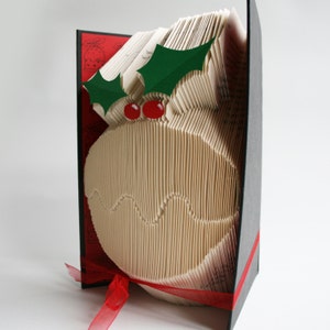 Boekvouwpatroon kerstpudding: gratis afdrukbare downloads (pdf) om je cadeau te personaliseren en volledige stapsgewijze zelfstudie.