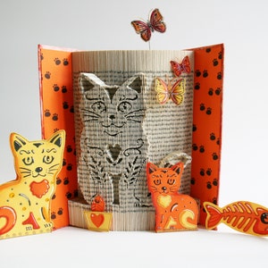 Kattenboekvouwpatroon + zelfstudie, knippen en vouwen, gratis afdrukbare downloads om je cadeau te personaliseren