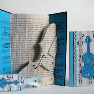 Book Folding Pattern Violin: Book Folding Tutorial, gift for music teacher, Cut and Fold, Free printables to personalise