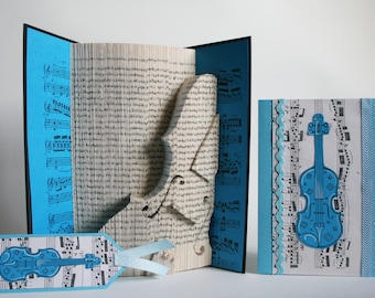 Book Folding Pattern Violin: Book Folding Tutorial, gift for music teacher, Cut and Fold, Free printables to personalise