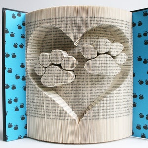 Book Folding Pattern Paw Prints in Heart: Book Folding Tutorial, Cut and Fold, Free printable downloads to personalise your gift