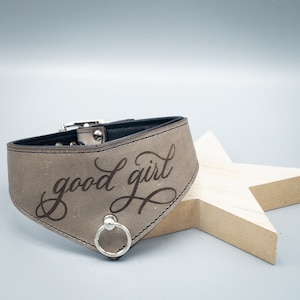 custom collar with calligraphy &quot;good girl&quot; wide - grey