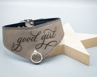 custom collar with calligraphy "good girl" wide - grey