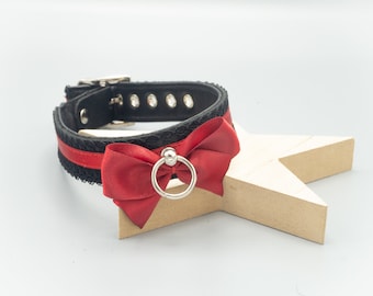Kitten play leather collar "delicate" red