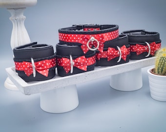 kitten play collar & cuffs - bondage set "delicate" dots red