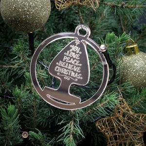 rose gold mirror Christmas ornament "buttplug" with festive lettering