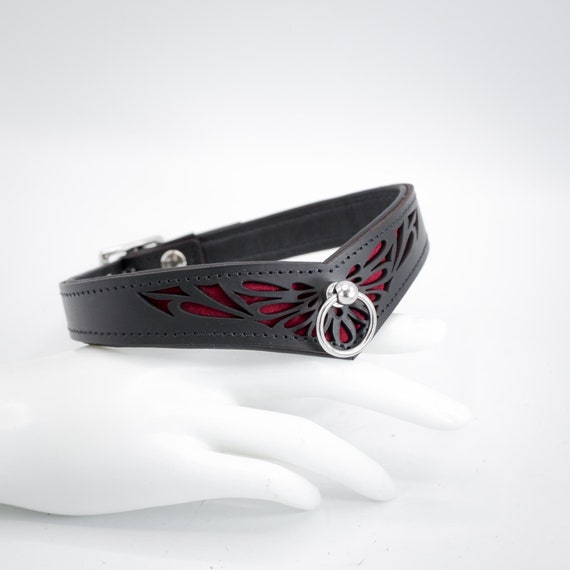 leather BDSM collar "incision No. 8" with O-ring