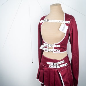 fetish outfit: bolero straightjacket & skirt - dark red / white