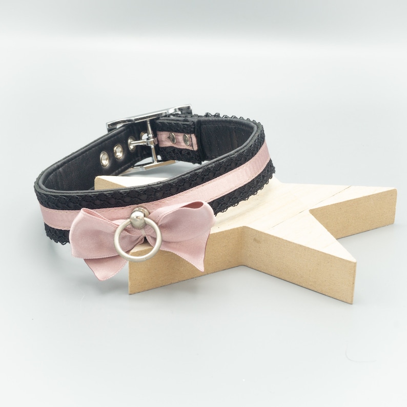 Kitten play leather collar 'delicate' rose 