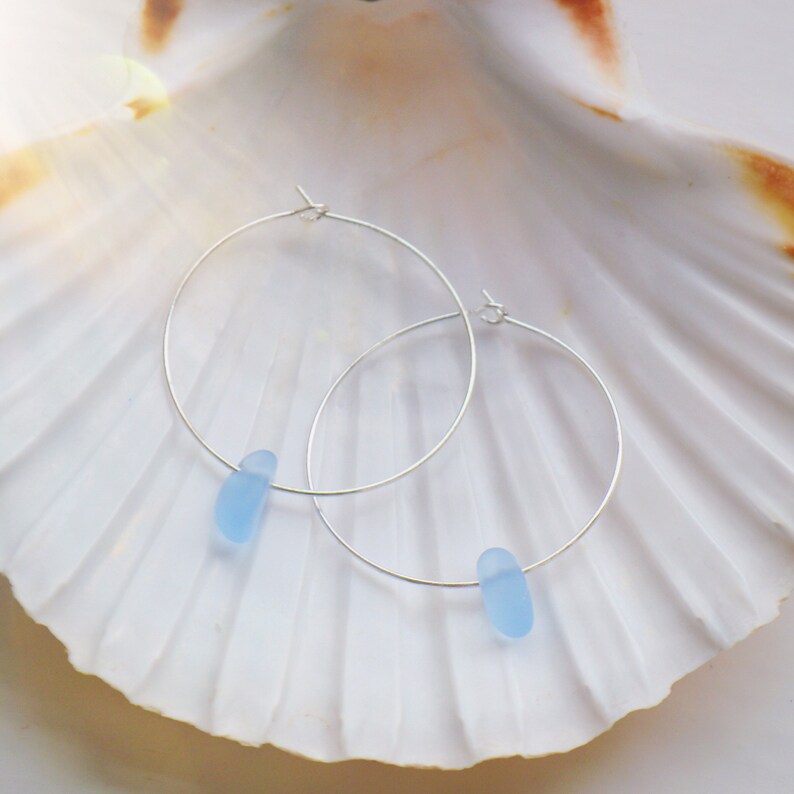 hoop earrings Cornish sea glass seaglass hoops gifts for her Sea glass hoops sea glass earrings