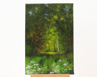 Ukraine painting, Small landscape painting, Original art, Summer forest painting