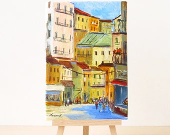 Original small painting, Cinque Terre Manarola artwork, Italian town, Colorful art, Italy gift