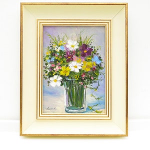 Small framed wildflower painting, Wall art canvas, Colorful floral wall art, Palette knife painting