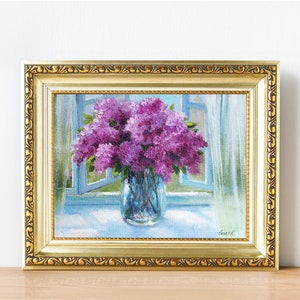 Lilac painting, Mothers Day gift idea, Original oil painting, Flowers wall art, Framed lilac art image 1
