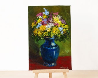 Small wildflower painting, Colorful flowers art, Miniature floral painting, Ukraine gifts