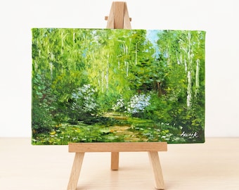 Small landscape oil painting, Spring forest art, Art from Ukraine, Nature art, Spring landscape