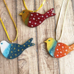 Bird ornaments Christmas, Hand painted ornaments, Colorful wooden birds, Blue birds, Red birds, Orange birds