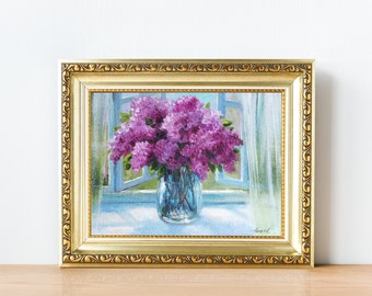 Lilac painting, Mothers Day gift idea, Original oil painting, Flowers wall art, Framed lilac art