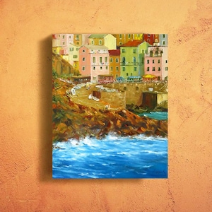 Cinque Terre painting, Manarola painting, Large Italy art, Italy gift, Italian landscape, Europe travel gift, Manarola art