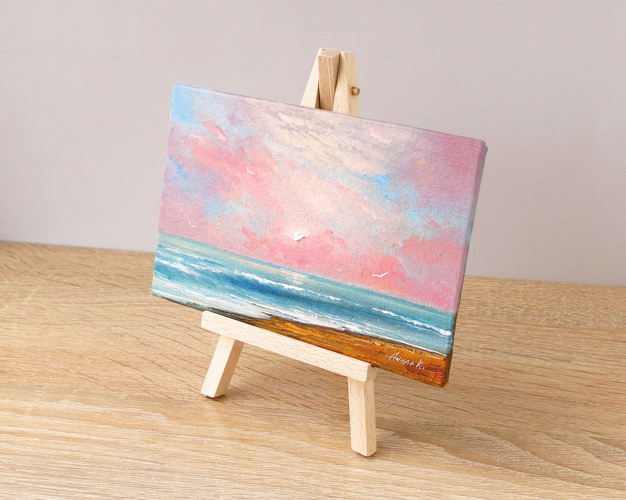 Mini Leinwand Kunst mit Staffelei Ozean Ölgemälde Ruhige Etsy