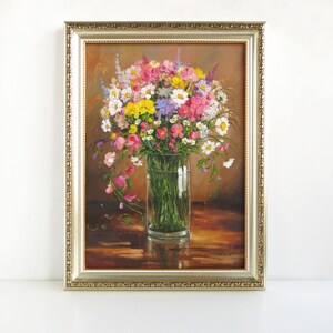 Floral wall art, Colorful flowers painting, Wall art canvas, Wildflowers wall art framed, Bouquet painting