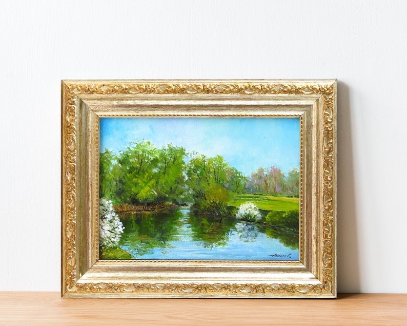 Small Framed Wall Art, Original Spring Landscape Painting, Oil Painting