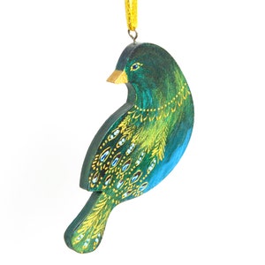 Peacock ornament, Hand painted Christmas ornament, Peacock decor, Wooden birds ornaments