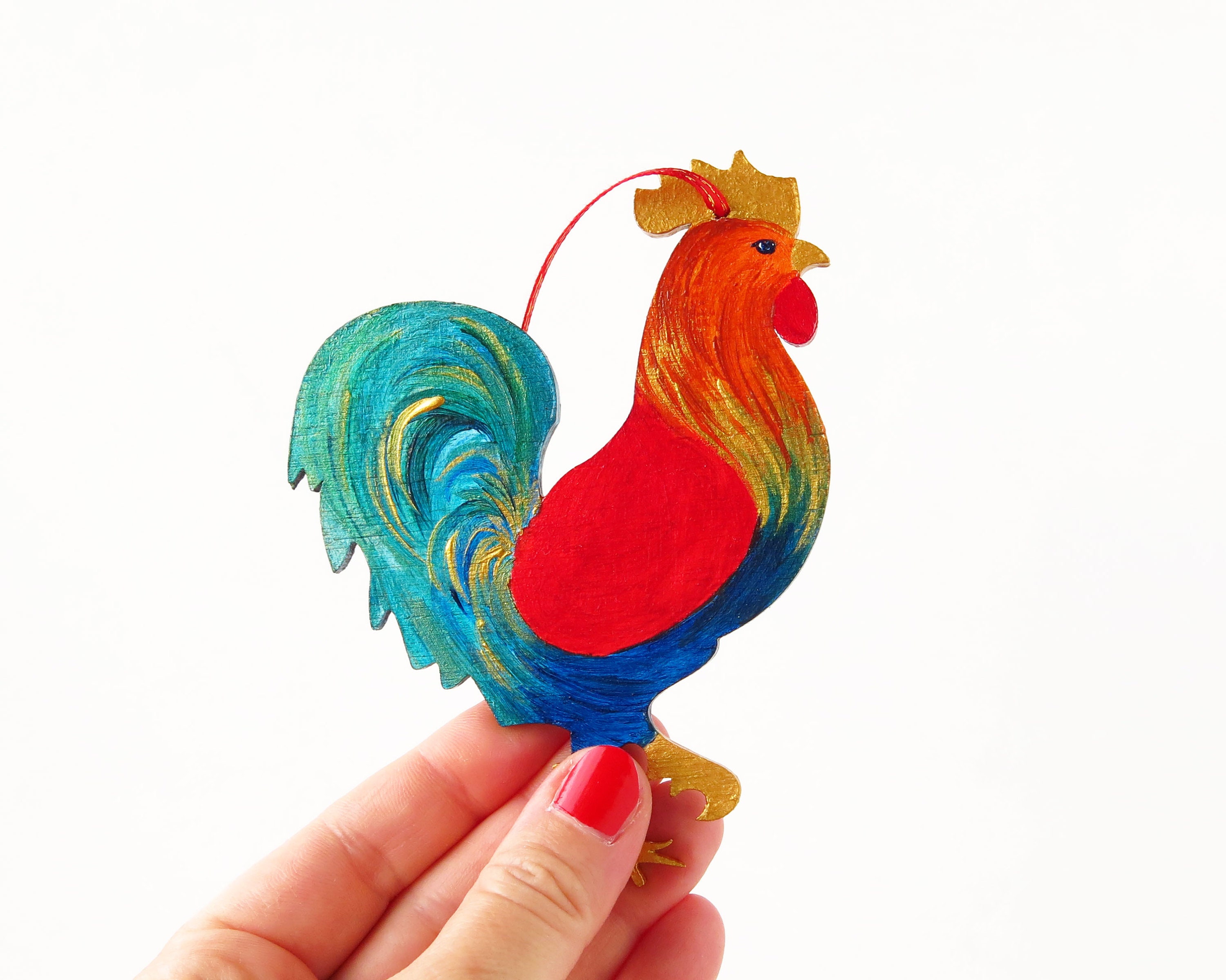 Hand painted rooster ornament Colorful wooden rooster Unique Etsy