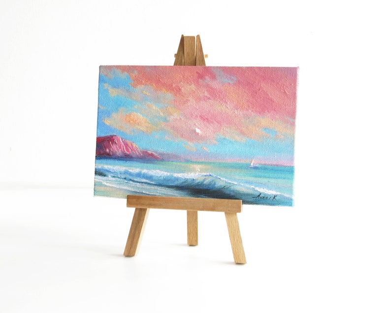 Small painting seascape, Original oil painting, Ocean beach painting zdjęcie 3