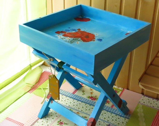 Small Folding Table Wooden Tray Table Painted Furniture Small Side