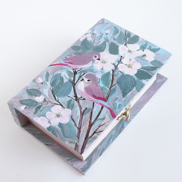 Jewelry box for girls, Box with birds, Gift box wood, Small gift box