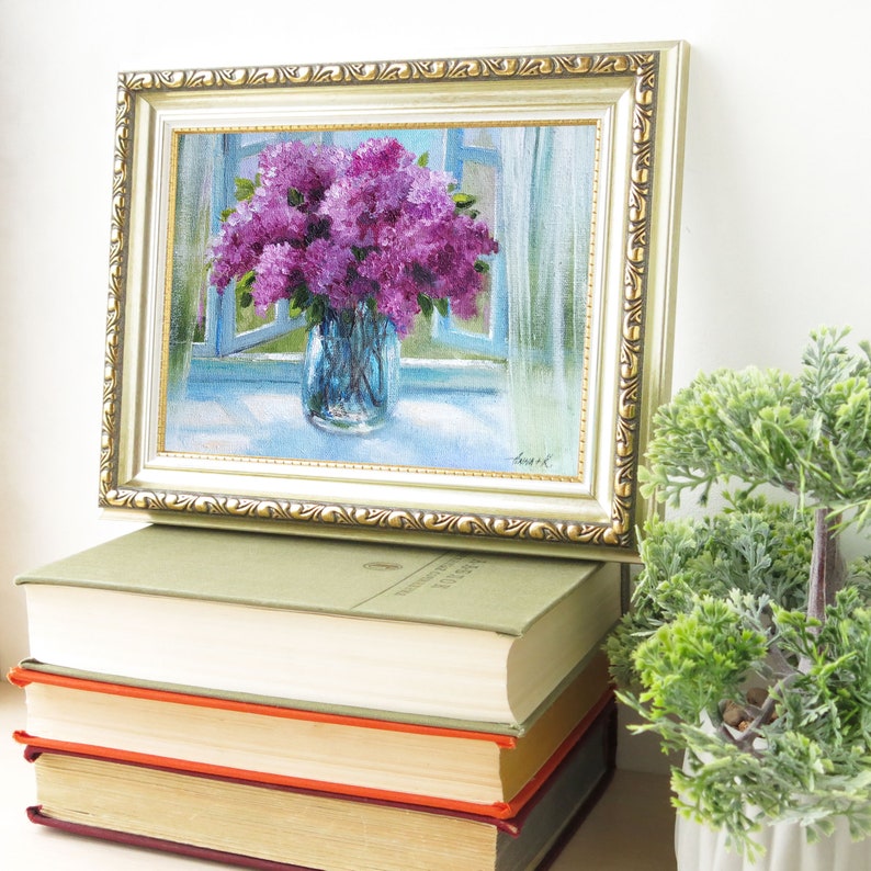 Lilac painting, Mothers Day gift idea, Original oil painting, Flowers wall art, Framed lilac art image 3