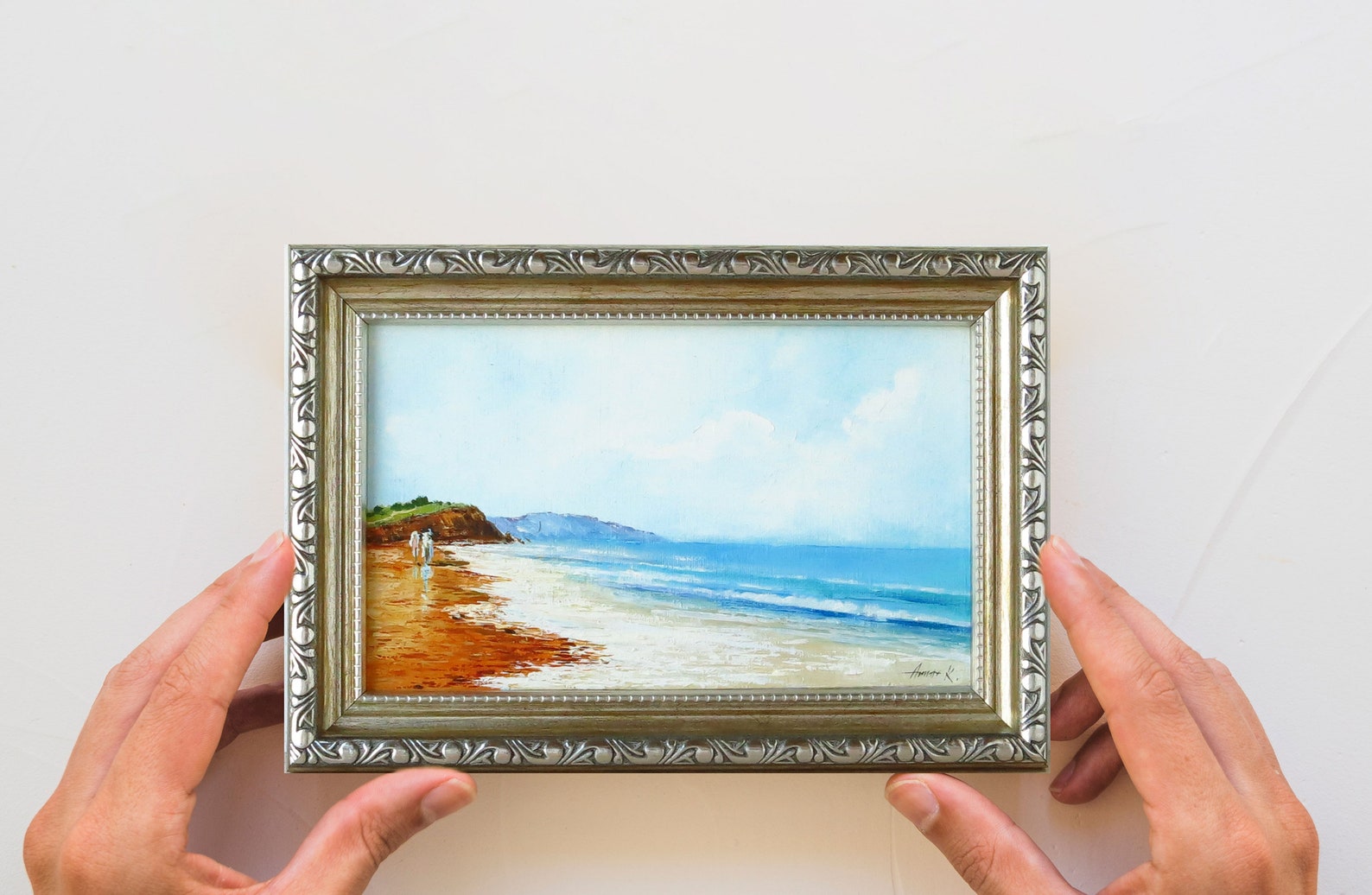 Small framed ocean painting in oil Wall art Blue Seascape Etsy