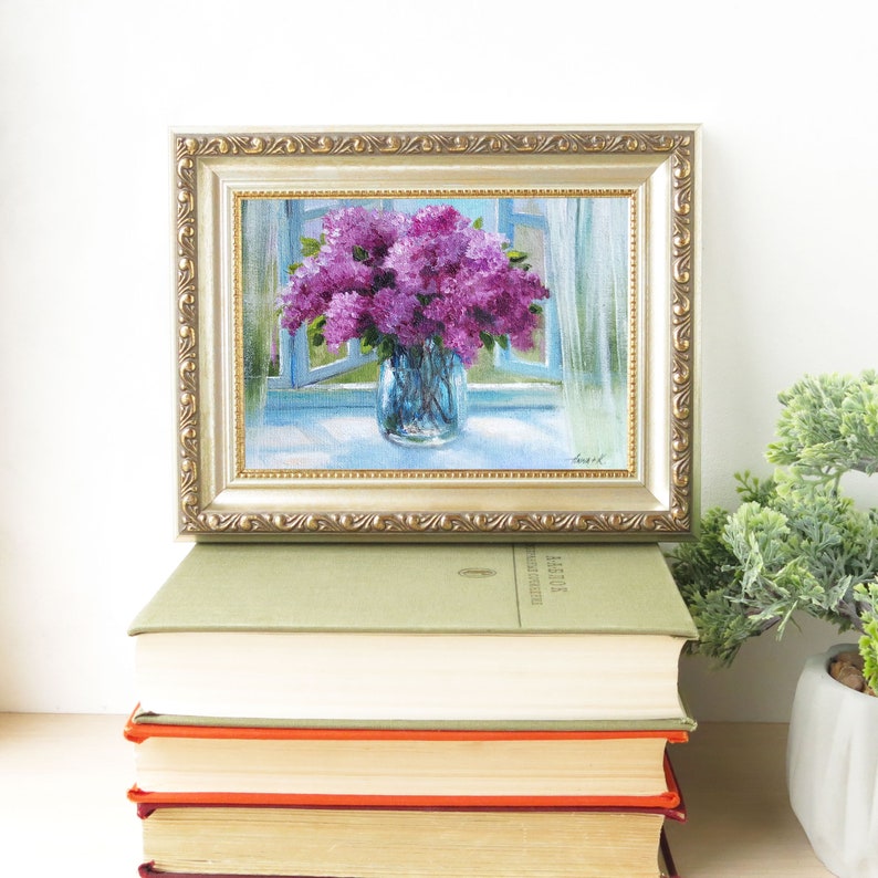 Lilac painting, Mothers Day gift idea, Original oil painting, Flowers wall art, Framed lilac art image 2