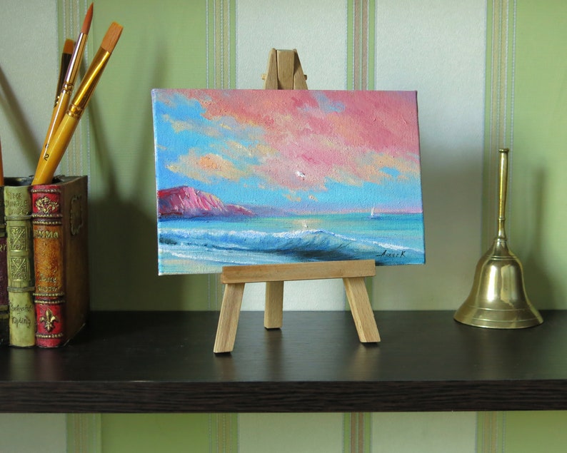 Small painting seascape, Original oil painting, Ocean beach painting zdjęcie 5