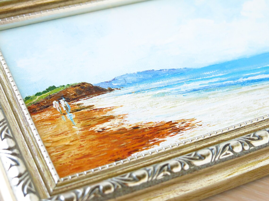 Small framed ocean painting in oil Wall art Blue Seascape Etsy